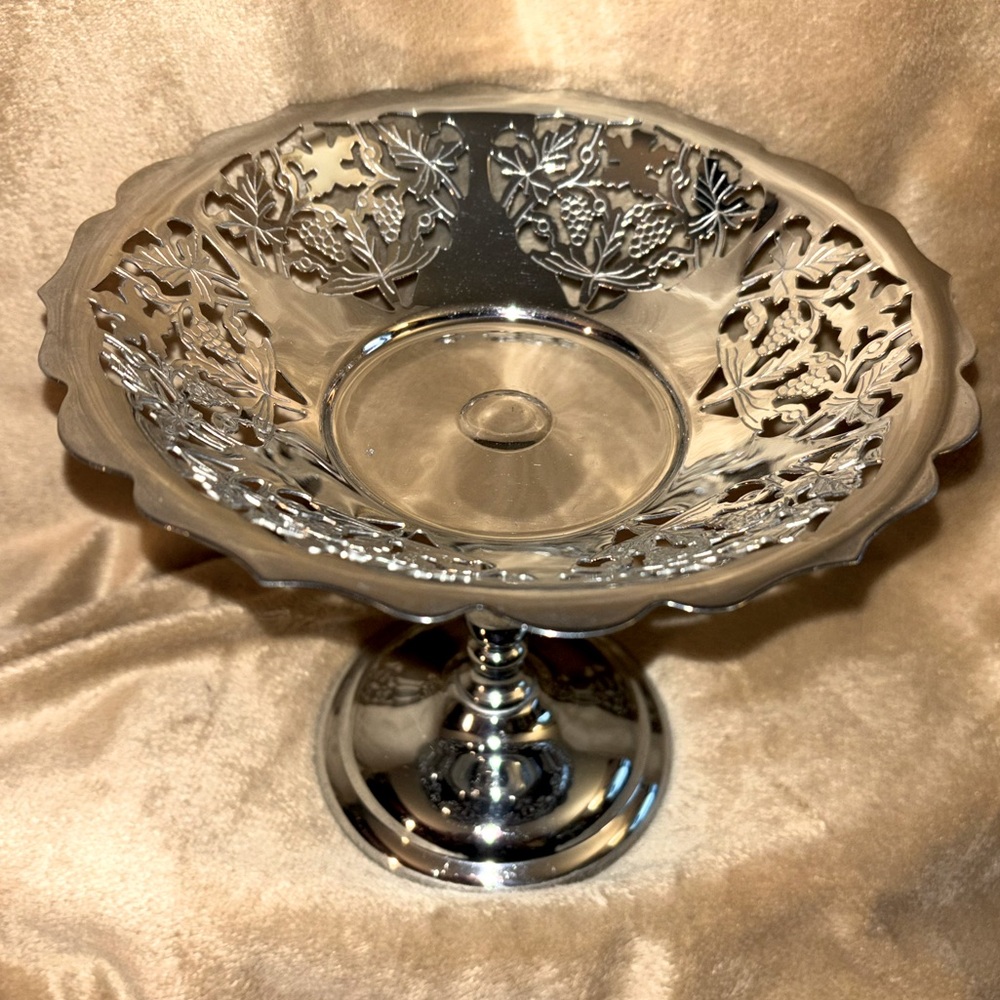 Krome Kraft Farber Brothers Ornate Chrome Compote Serving Bowl